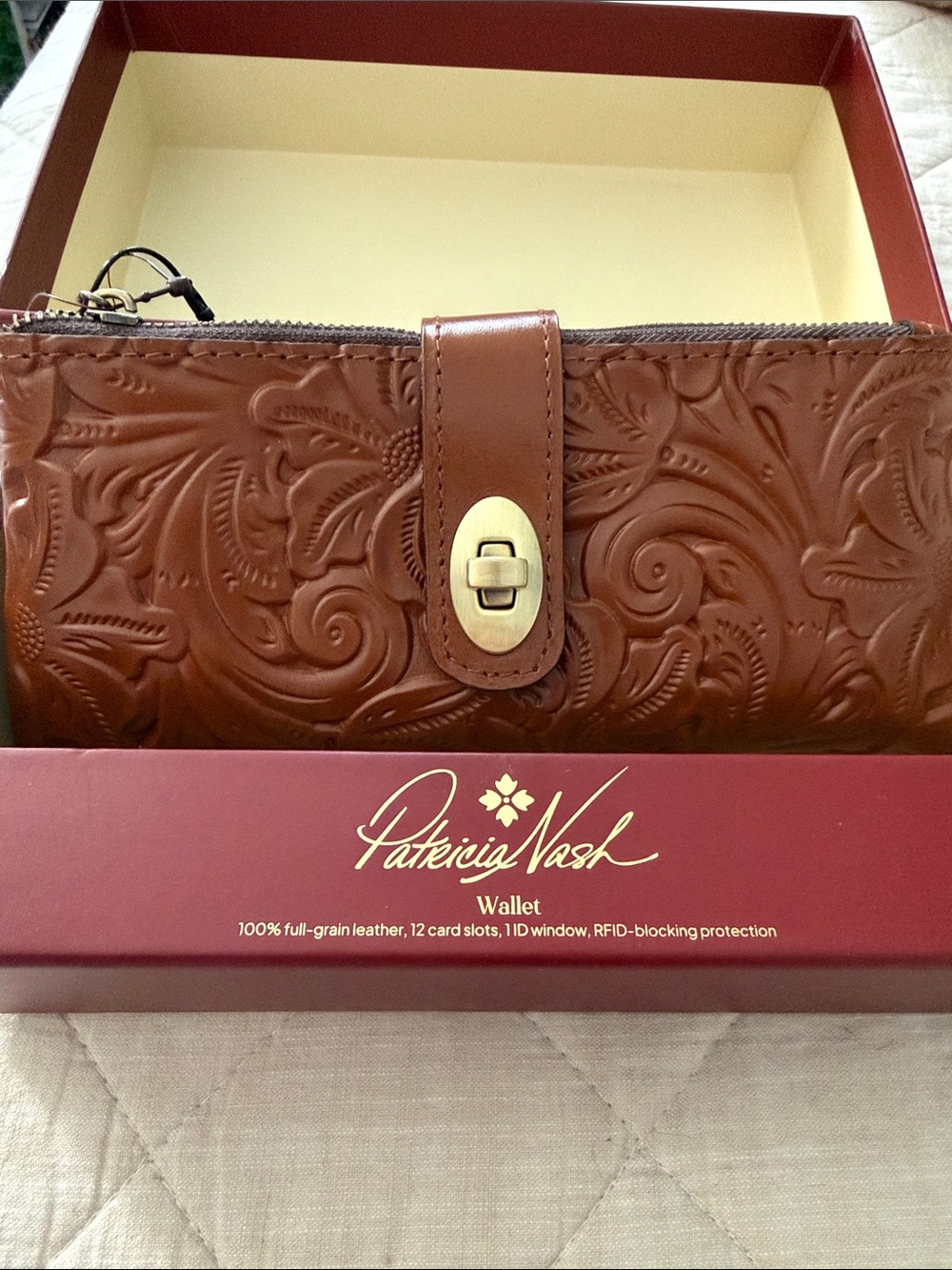 Patricia Nash “Annesley” Florence Tooled leather wristlet wallet, NWT
